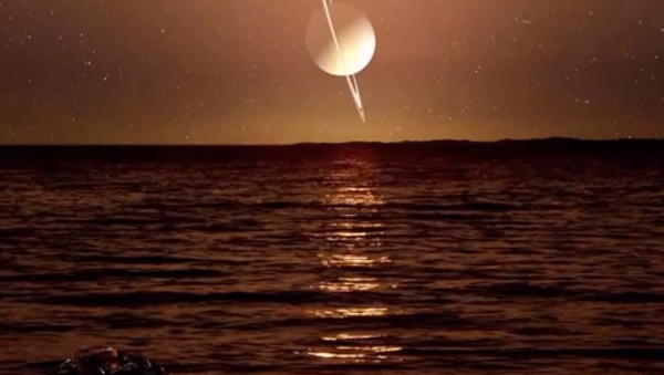 Artist's conception of a liquid methane lake on Saturn's moon, Titan - Sputnik International