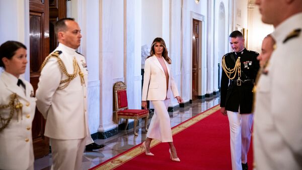 First Lady Melania Trump arrives before U.S. President Donald Trump presents the Medal of Freedom to former New York Yankees pitcher Mariano Rivera during a ceremony in the East Room of the White House in Washington, U.S., September 16, 2019 - Sputnik International