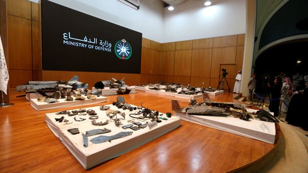 Remains of the missiles which Saudi government says were used to attack an Aramco oil facility, are displayed during a news conference in Riyadh, Saudi Arabia September 18, 2019 - Sputnik International