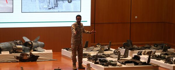 Saudi defence ministry spokesman Colonel Turki Al-Malik displays remains of the missiles which Saudi government says were used to attack an Aramco oil facility, during a news conference in Riyadh, Saudi Arabia September 18, 2019 Saudi defence ministry spokesman Colonel Turki Al-Malik displays remains of the missiles which Saudi government says were used to attack an Aramco oil facility, during a news conference in Riyadh, Saudi Arabia September 18, 2019 - Sputnik International