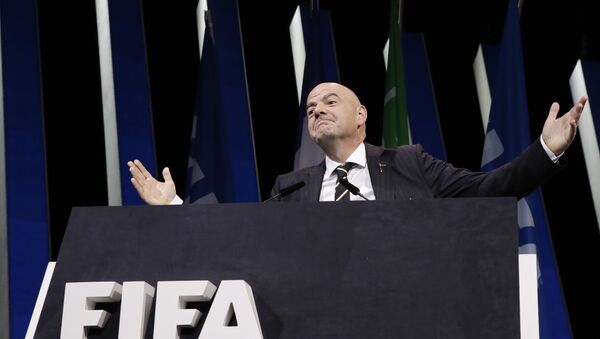 FIFA President Gianni Infantino gestures as he walks on the stage before the start of the 69th FIFA congress in Paris, Wednesday, June 5, 2019.  - Sputnik International