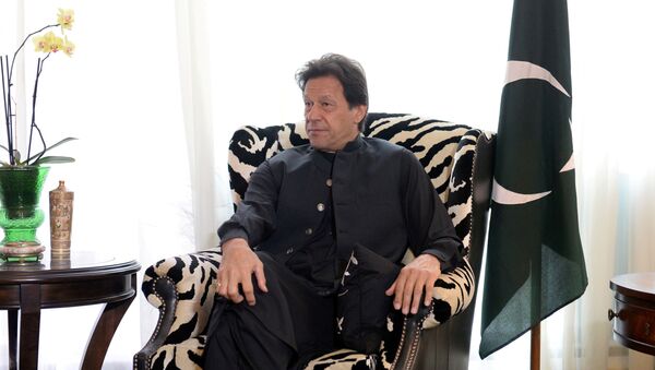  Pakistani Prime Minister Imran Khan sits during a meeting with U.S. Secrretary of State Mike Pompeo (not pictured) in Washington, U.S., July 23, 2019 - Sputnik International