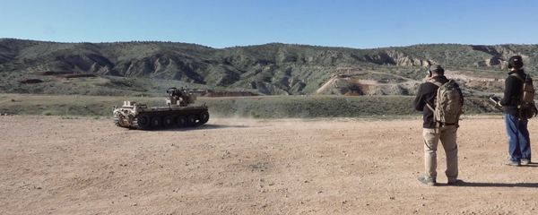 During a recent test, the team of Pratt & Miller, Northrop Grumman and EOS, showed the capability of the Pratt & Miller expeditionary modular autonomous vehicle, or EMAV to fire the M230 Link Fed (M230LF) integrated on the vehicle with the EOS R400 Remote Weapons station. - Sputnik International