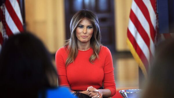 First lady Melania Trump speaks during a discussion with students regarding the issues they are facing in the Blue Room of the White House in Washington - Sputnik International