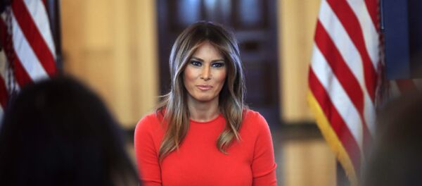First lady Melania Trump speaks during a discussion with students regarding the issues they are facing in the Blue Room of the White House in Washington First lady Melania Trump speaks during a discussion with students regarding the issues they are facing in the Blue Room of the White House in Washington - Sputnik International