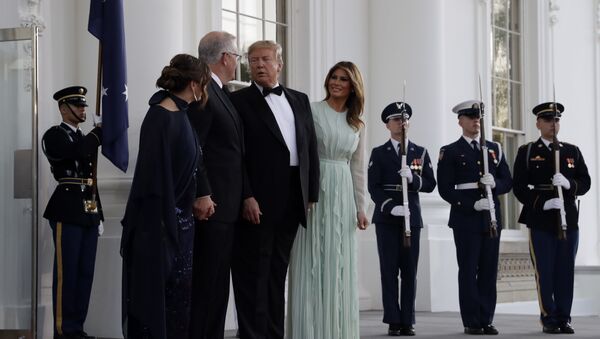 President Donald Trump and first lady Melania Trump welcome Australian Prime Minister Scott Morrison and his wife Jenny Morrison during for a State Dinner at the White House - Sputnik International