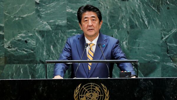Japan's Prime Minister Shinzo Abe addresses the 74th session of the United Nations General Assembly at U.N. headquarters in New York City, New York, U.S., September 24, 2019. REUTERS/Eduardo Munoz - Sputnik International