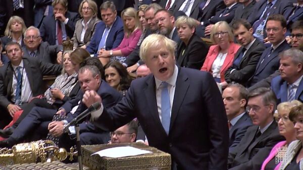 Britain's Prime Minister Boris Johnson speaks after Britain’s parliament voted on whether to hold an early general election, in Parliament in London, 10 September 2019, in this still image taken from Parliament TV footage - Sputnik International
