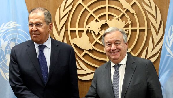 The 74th Assembly General. Russian Foreign Minister Sergey Lavrov meets with Secretary General of the UN António Guterres. - Sputnik International
