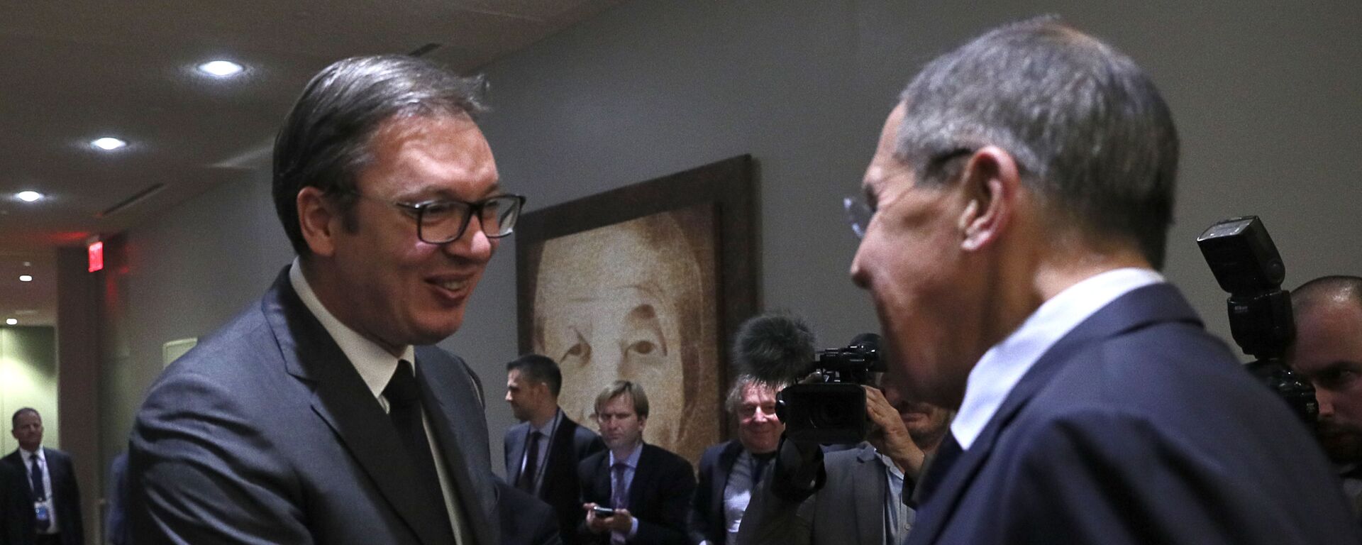 The 74th UNGA. Russian Foreign Minister Sergey Lavrov meets with Serbian President Aleksandar Vucic. - Sputnik International, 1920, 26.08.2025