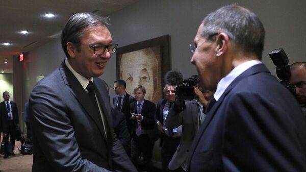 The 74th UNGA. Russian Foreign Minister Sergey Lavrov meets with Serbian President Aleksandar Vucic. - Sputnik International
