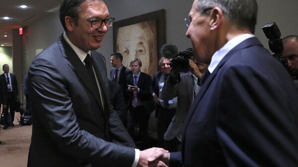 The 74th UNGA. Russian Foreign Minister Sergey Lavrov meets with Serbian President Aleksandar Vucic. - Sputnik International