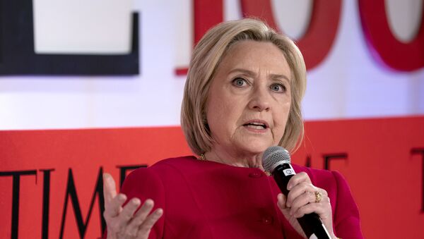 In this file photo taken on April 23, 2019 former US Secretary of State Hillary Clinton speaks during the Time 100 Summit event in New York. - Sputnik International