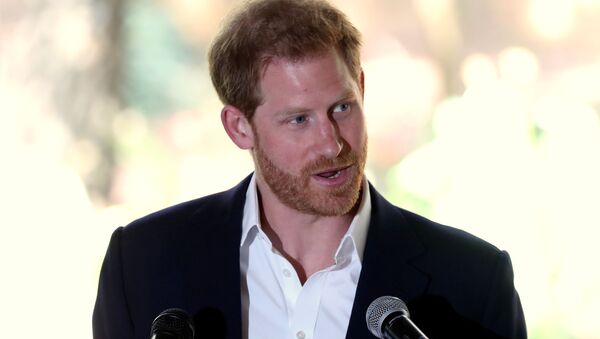 Britain's Prince Harry delivers a statement before meeting Graca Machel, the widow of the late Nelson Mandela, at the British High Commissioner's residence, Johannesburg, South Africa, October 2, 2019 - Sputnik International