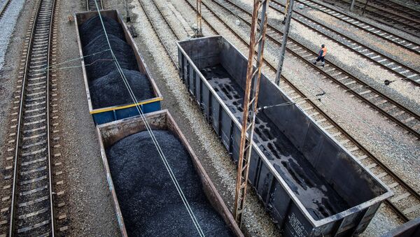 A picture taken on March 15, 2019 shows wagons loaded with coal on a side track at Towarowy station in the southern Polish coal mining town of Rybnik - Sputnik International