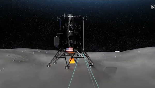 Image shows rendering of Intuitive Machines' Nova-C lunar lander touching down on Earth's moon. - Sputnik International