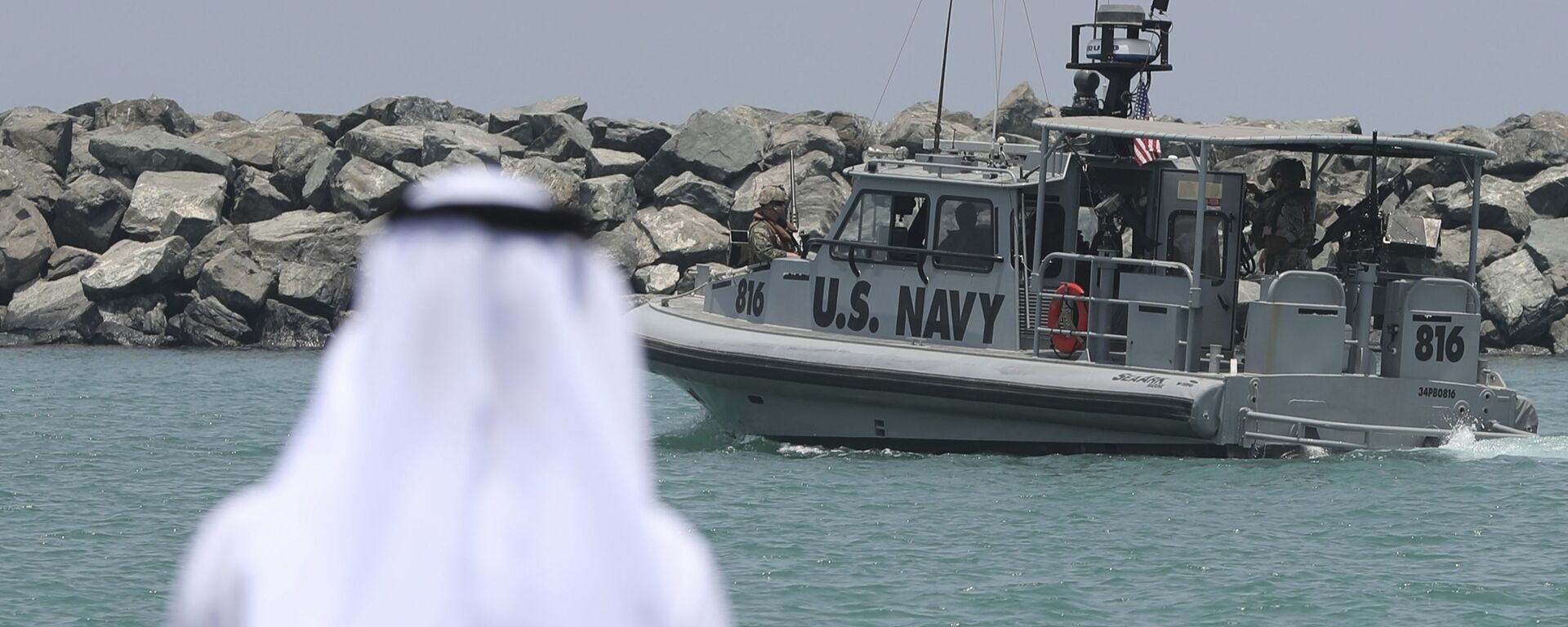 A U.S. Navy patrol boat carrying journalists to see damaged oil tankers leaves a U.S. Navy 5th Fleet base near Fujairah, United Arab Emirates, Wednesday, June 19, 2019 - Sputnik International, 1920, 31.05.2023