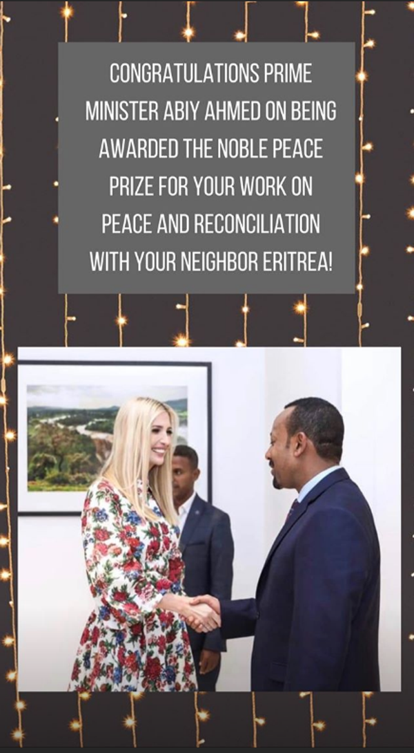 'Noble' Prize: Ivanka Trump Spelling Gaffe in Congratulating Ethiopian PM Peace Prize Winner 'Noble' Prize: Ivanka Trump Spelling Gaffe in Congratulating Ethiopian PM Peace Prize Winner - Sputnik International
