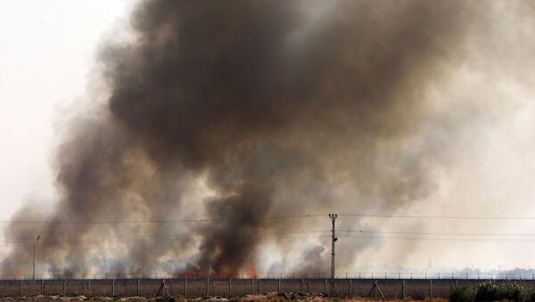 Smoke billows from fires on targets in Tel Abyad, Syria - Sputnik International