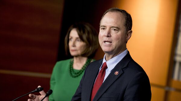 Rep. Adam Schiff, D-Calif., Chairman of the House Intelligence Committee, right, accompanied by House Speaker Nancy Pelosi of Calif., left, speaks about the House impeachment inquiry into President Donald Trump at a news conference on Capitol Hill in Washington - Sputnik International