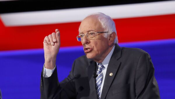 Democratic presidential candidate Sen. Bernie Sanders, I-Vt., participates in a Democratic presidential primary debate hosted by CNN/New York Times at Otterbein University, Tuesday, Oct. 15, 2019, in Westerville, Ohio. - Sputnik International