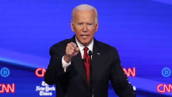 Democratic presidential candidate former Vice President Joe Biden speaks during a Democratic presidential primary debate hosted by CNN/New York Times at Otterbein University, Tuesday, Oct. 15, 2019, in Westerville, Ohio. - Sputnik International
