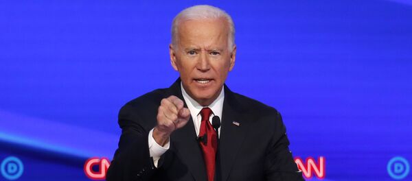 Democratic presidential candidate former Vice President Joe Biden speaks during a Democratic presidential primary debate hosted by CNN/New York Times at Otterbein University, Tuesday, Oct. 15, 2019, in Westerville, Ohio. Democratic presidential candidate former Vice President Joe Biden speaks during a Democratic presidential primary debate hosted by CNN/New York Times at Otterbein University, Tuesday, Oct. 15, 2019, in Westerville, Ohio. - Sputnik International