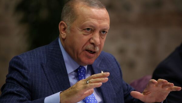 Turkish President Tayyip Erdogan talks to journalists in Istanbul, Turkey, October 13, 2019 - Sputnik International