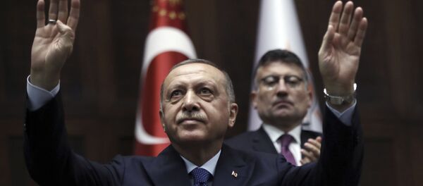 Turkish President Recep Tayyip Erdogan gestures as he addresses his ruling party legislators at the Parliament, in Ankara, Wednesday, Oct 16, 2019. Turkish President Recep Tayyip Erdogan gestures as he addresses his ruling party legislators at the Parliament, in Ankara, Wednesday, Oct 16, 2019. - Sputnik International