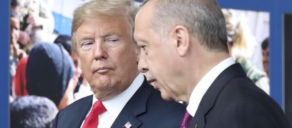 U.S. President Donald Trump, left, talks to Turkish President Recep Tayyip Erdogan as they tour the new NATO headquarters in Brussels, Belgium, Wednesday, July 11, 2018 U.S. President Donald Trump, left, talks to Turkish President Recep Tayyip Erdogan as they tour the new NATO headquarters in Brussels, Belgium, Wednesday, July 11, 2018 - Sputnik International