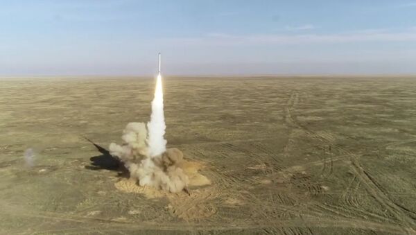 In this handout video grab released by the Russian Defence Ministry, Iskander mobile tactical ballistic missile system fires a cruise missile during the Grom (Thunder) 2019 strategic exercises, in Russia. Editorial use only, no archive, no commercial use - Sputnik International