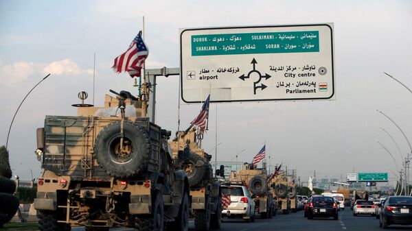 A convoy of U.S. vehicles is seen after withdrawing from northern Syria, in Erbil, Iraq October 21, 2019 - Sputnik International