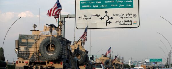 A convoy of U.S. vehicles is seen after withdrawing from northern Syria, in Erbil, Iraq October 21, 2019 A convoy of U.S. vehicles is seen after withdrawing from northern Syria, in Erbil, Iraq October 21, 2019 - Sputnik International