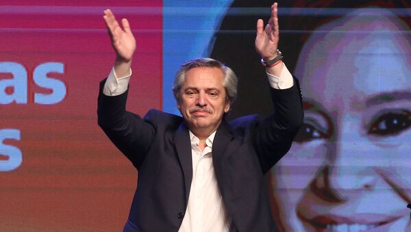 Presidential candidate Alberto Fernandez celebrates his victory after election results in Buenos Aires, Argentina 27 October, 2019. - Sputnik International