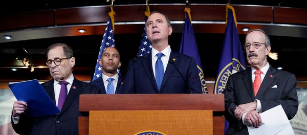 Chairman of the House Intelligence Committee Adam Schiff (D-CA), Chairman of the House Judiciary Committee Jerrold Nadler (D-NY), Leader of the House Democratic Caucus Hakeem Jeffries (D-NY) and Chairman of the House Foreign Affairs Eliot Engel (D-NY) speak during a media briefing after a House vote approving rules for an impeachment inquiry into U.S. President Trump on Capitol Hill in Washington - Sputnik International
