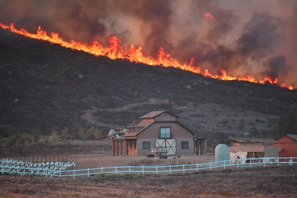 A fire burns in Valle de Guadalupe, Baja California, Mexico October 25, 2019 in this picture obtained from social media on October 26, 2019.  - Sputnik International