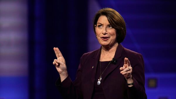 Democratic 2020 US presidential candidate Senator Amy Klobuchar (D-MN) gestures during a televised townhall on CNN dedicated to LGBTQ issues in Los Angeles, 10 October 2019. - Sputnik International