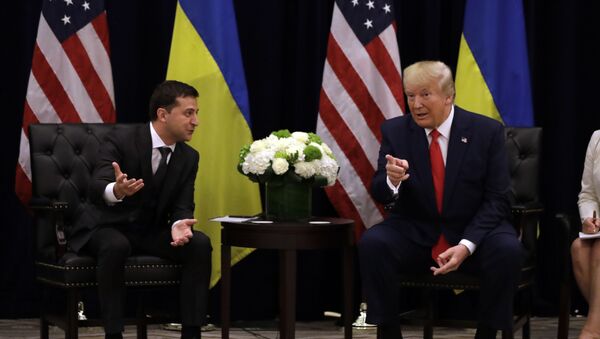 President Donald Trump meets with Ukrainian President Volodymyr Zelenskiy at the InterContinental Barclay New York hotel during the United Nations General Assembly, Wednesday, Sept. 25, 2019, in New York. - Sputnik International