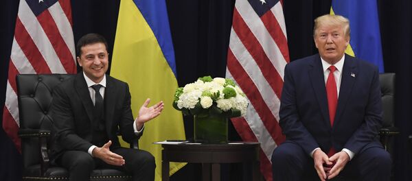 US President Donald Trump and Ukrainian President Volodymyr Zelensky speak during a meeting in New York on September 25, 2019, on the sidelines of the United Nations General Assembly. US President Donald Trump and Ukrainian President Volodymyr Zelensky speak during a meeting in New York on September 25, 2019, on the sidelines of the United Nations General Assembly. - Sputnik International