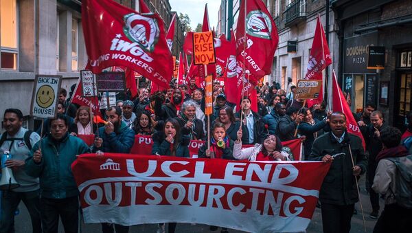 UCL outsourced workers demonstrating to end outsourcing 29 Oct 2019 - Sputnik International