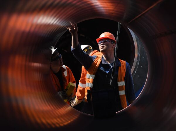 Employees work at the construction site of the Nord Stream 2 pipeline outside the town of Kingisepp, Leningrad region, Russia.  Employees work at the construction site of the Nord Stream 2 pipeline outside the town of Kingisepp, Leningrad region, Russia.  - Sputnik International