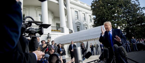 President Donald Trump speaks to reporters on the South Lawn of the White House in Washington, Friday, Nov. 8, 2019, before boarding Marine One for a short trip to Andrews Air Force Base, Md. and then on to Georgia to meet with supporters. President Donald Trump speaks to reporters on the South Lawn of the White House in Washington, Friday, Nov. 8, 2019, before boarding Marine One for a short trip to Andrews Air Force Base, Md. and then on to Georgia to meet with supporters. - Sputnik International
