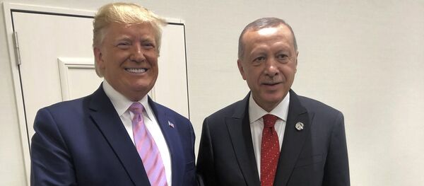 Turkey's President Recep Tayyip Erdogan, right, and U.S President Donald Trump gesture during the G-20 summit in Osaka, Japan, Friday, June 28, 2019 Turkey's President Recep Tayyip Erdogan, right, and U.S President Donald Trump gesture during the G-20 summit in Osaka, Japan, Friday, June 28, 2019 - Sputnik International
