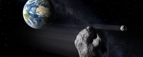 Artistic illustration of an asteroid flying by Earth Artistic illustration of an asteroid flying by Earth - Sputnik International