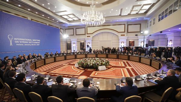 Delegations of Russia, Iran and Turkey at a hotel in Astana, Kazakhstan - Sputnik International
