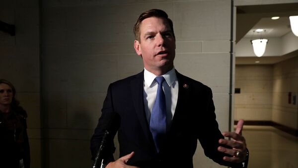Congressman Eric Swalwell (D-CA) talks to reporters outside a secure area as Deputy Assistant Secretary of Defense Laura Cooper testifies in a closed-door deposition as part of the U.S. House of Representatives impeachment inquiry into U.S. President Donald Trump on Capitol Hill in Washington, U.S., October 23, 2019 - Sputnik International