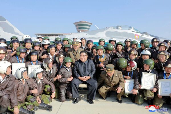 North Korean leader Kim Jong Un attends the 'Combat Flight Contest-2019' of Korean People's Army Air and Anti-Air Force at Wonsan Kalma Airport - Sputnik International