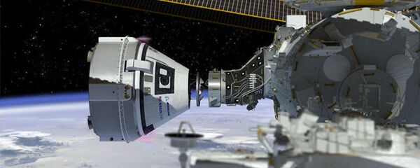 This artist's concept shows Boeing’s CST-100 Starliner spacecraft, currently under development for NASA’s Commercial Crew Program, docking to the International Space Station This artist's concept shows Boeing’s CST-100 Starliner spacecraft, currently under development for NASA’s Commercial Crew Program, docking to the International Space Station - Sputnik International