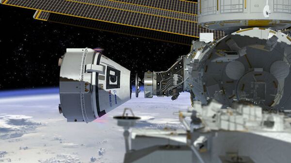 This artist's concept shows Boeing’s CST-100 Starliner spacecraft, currently under development for NASA’s Commercial Crew Program, docking to the International Space Station - Sputnik International