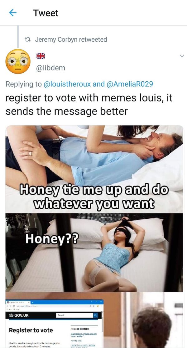 UK Election: Jeremy Corbyn Re-Tweets, Then Deletes, a Very NSFW Meme to Boost Voter Turnout - Sputnik International